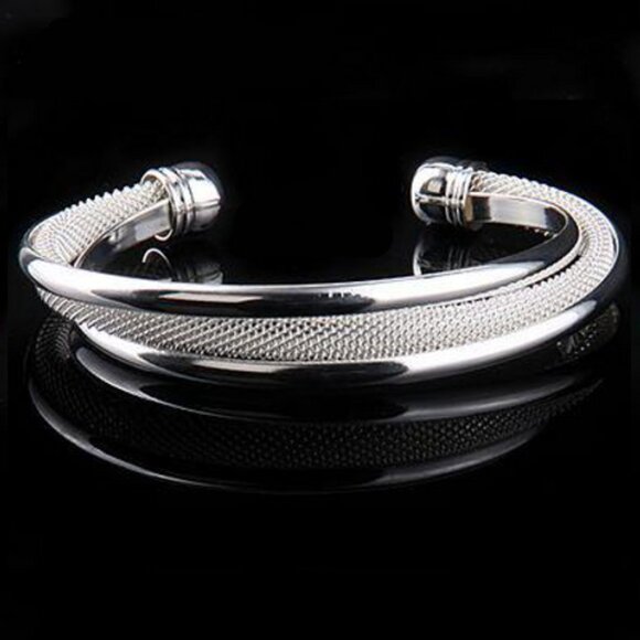Elegant 925 White Silver Mesh Bangle - Picture 1 of 3